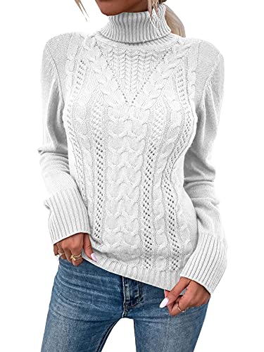 Hongqizo Women Casual Turtleneck Long Sleeve Sweater Cable Knit Pullover Solid Slim Fit Sweater Turtleneck Tops2