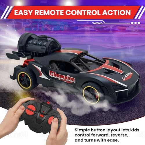 Image of Kidology RC Drift Car with Smoke Effect for Kids & Teens | 1:36 Remote Control Racing Car with LED Lights & Sound | High Speed Drift RC Car for Indoor Outdoor Play (Red)