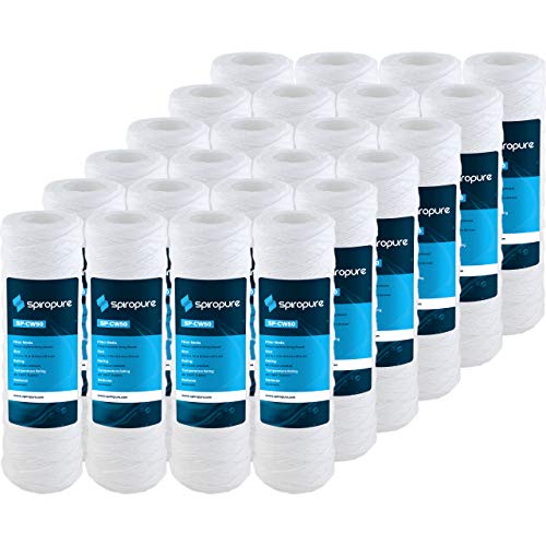 SpiroPure SP-CW50 10x2.5 50 Micron String-Wound Polypropylene Sediment Water Filter Cartridge SWC-25-1050 CW-50 155214-43 (Case of 24)