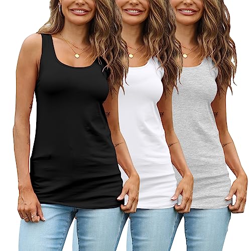 TAIPOVE Womens Extra Long Tunic Tank Tops Cotton Camisoles Basic Layering Sleeveless Undershirts 3 Pack