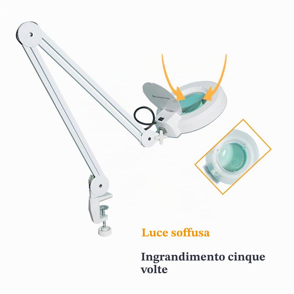 5 DIOTTRIE LED LAMPADA D'INGRANDIMENTO CON LUCE FREDDA BIANCA E MORSETTO PER ESTETISTA ESTETICA LABORATORIO E LAVORI DI