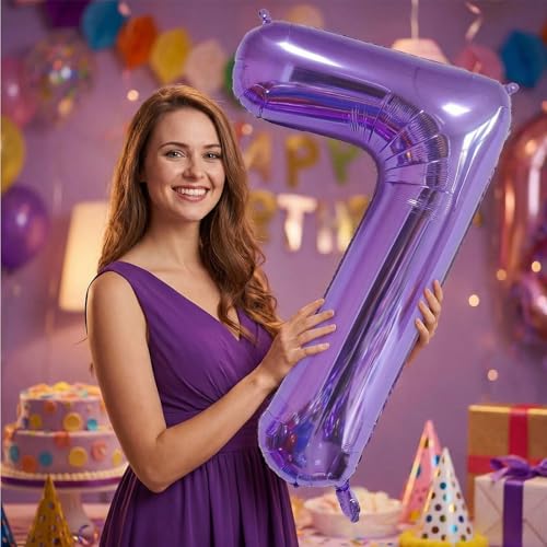 Image of Number Balloons for Birthday Decorations - 40 Inch Large Party Balloons 7, Purple Foil Number Balloons for Boys Girls, Balloons for Party Supplies
