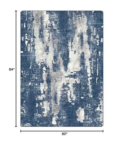 Area Rugs 5x7 for Living Room Bedroom Machine Washable Modern Abstract Soft Large Blue Rugs with Non Slip Backing, Floor Carpet for Dining Room