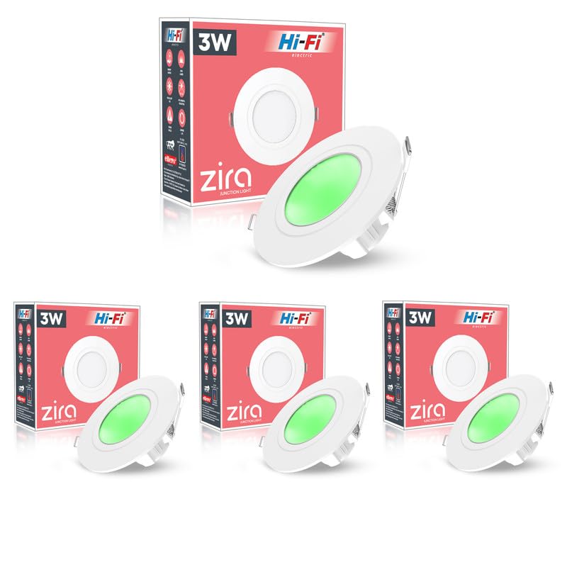 Image of elleys' ZIRA 3W LED Down Light (Green Light) Round Recessed Ceiling LED Light | Cut Out- 45 mm | BIS Certified & 4KV Surge Protection pop Lights for Ceiling (3W, Pack of 4)