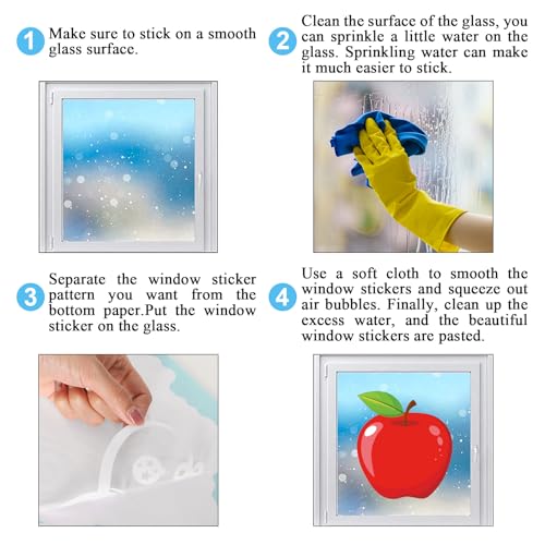 Image of Whaline 9 Sheet Back to School Window Clings Colorful Cartoon Apples Reusable Window Decals for First Day of School Party Supplies Classroom Nursery Home Glass Decor
