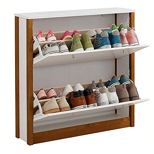 Image of APRODZ Mango Wood Alasta Shoe Cabinet for Home | Shoe Rack Organiser | White Finish