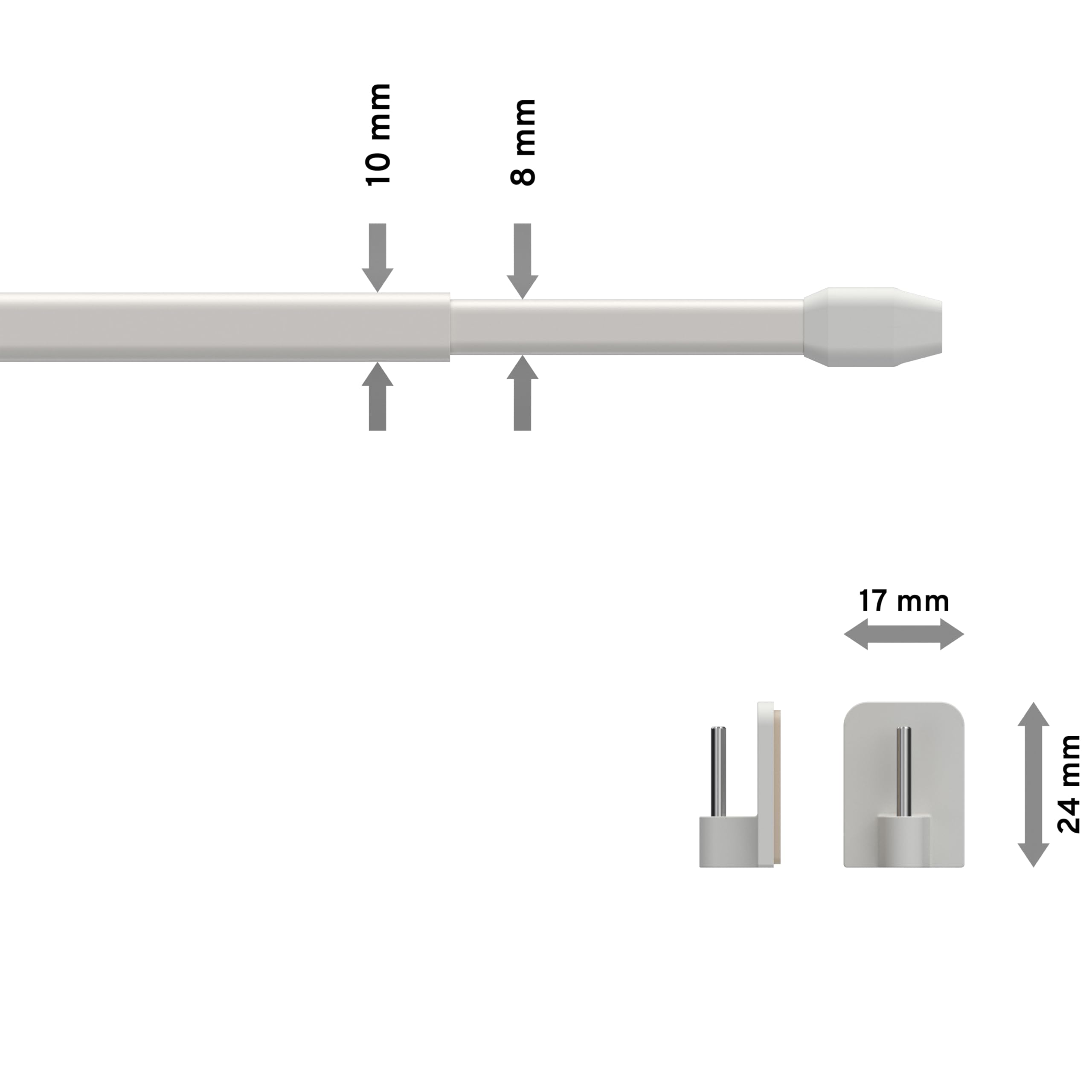 Interdeco Vitragestangen mit Klebehaken/Scheibenstangen Weiß (4 Stück), ausziehbar 80-140 cm