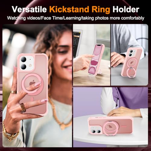 Image of Compatible with iPhone 11 Case with Stand 6.1 inch,Pink | Matte Translucent Phone Case for iPhone 11,360 Magnetic Ring Stand,Compatible Mag-Safe,Military Grade Protection