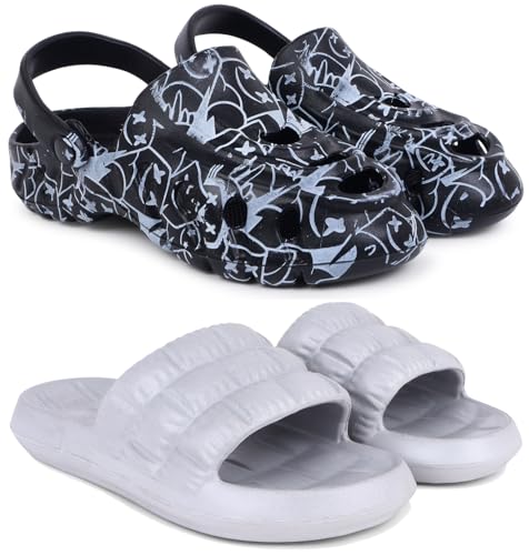 Image of Pampy Angel Combo Pack of 2 Slipper /Flip Flops /Slides /Clogs /Sandals with Adjustable Back Strap for Men (Cl-A-Smarti,Box)