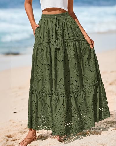 Image of BTFBM Eyelet Long Skirts for Women Beach Vacation