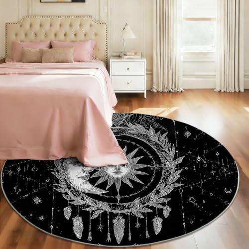 Tapis noir gothique lune soleil feuillage lavable en machine 80 cm - 6