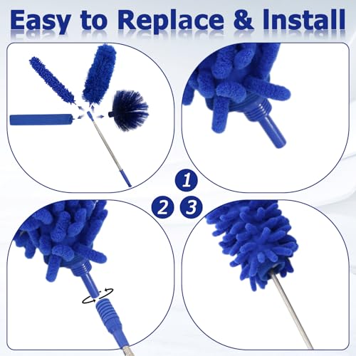 Image of Ceiling Fan Cleaner Duster Set, Dusters with Extension Pole Reusable, Microfiber Ceiling Fan Blade Cleaner, Suitable for Cleaning Wall Blinds Door Furniture Bookshelves (Blue)