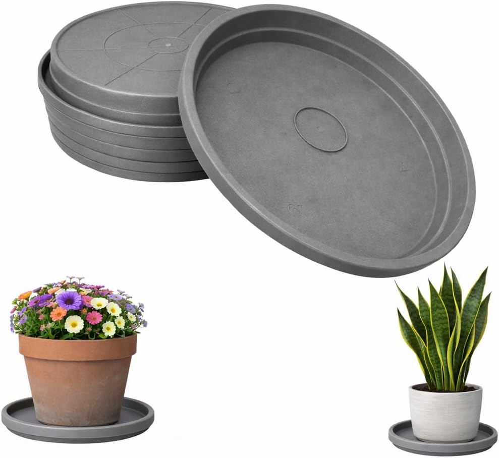10 Inch Plant Pot Tray USA Made – Durable Plastic Flower Pot Saucer – Plant Water Catcher for Indoor Outdoor Garden (12, Slate Grey)