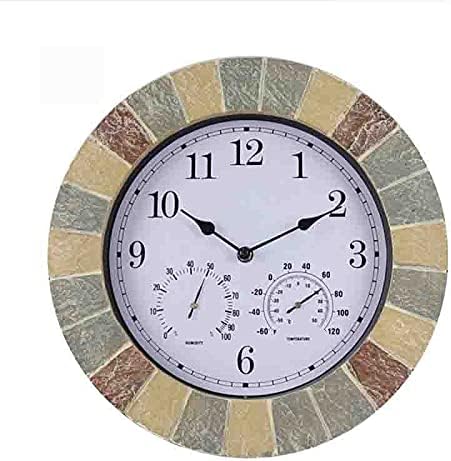 14 Inch Garden Clocks with Thermometer and Hygrometer Outdoor Retro Wall Clock Battery Operated Non Ticking Decorative Clocks