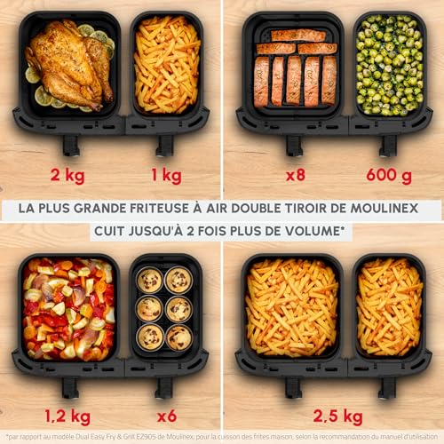 Moulinex Dual Easy Fry XXL, Doppel-Luftfritteuse, 6-10 Personen, großer Korb bis 3 kg, 7 voreingestellte Programme, EZ942BF0 – Bild 6