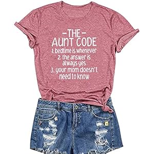 FCHICH The Aunt Code Shirts Women Funny Letter Sayings Print Auntie T Shirt Bless Aunt Tops Tees Casual Short Sleeve Tshirts (Pink, M)