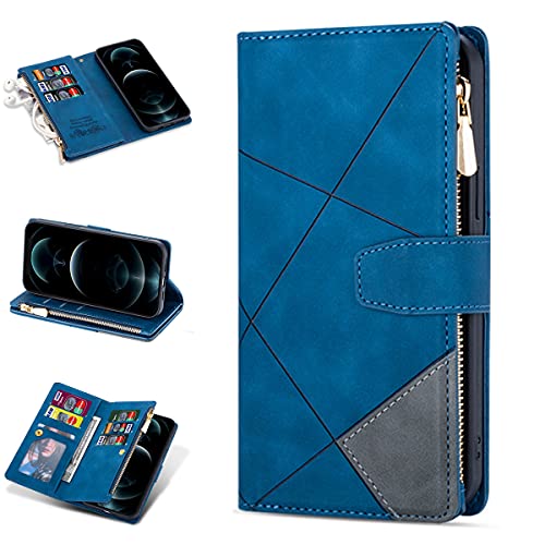 ZCDAYE Case for iPhone SE 2022 5G/iPhone SE 2020/iPhone 7/iPhone 8, Zipper PU Leather (with Wristlet) Phone Case for iPhone SE 2022(SE3)/iPhone SE 2020(SE2)/iPhone 7/8-Blue