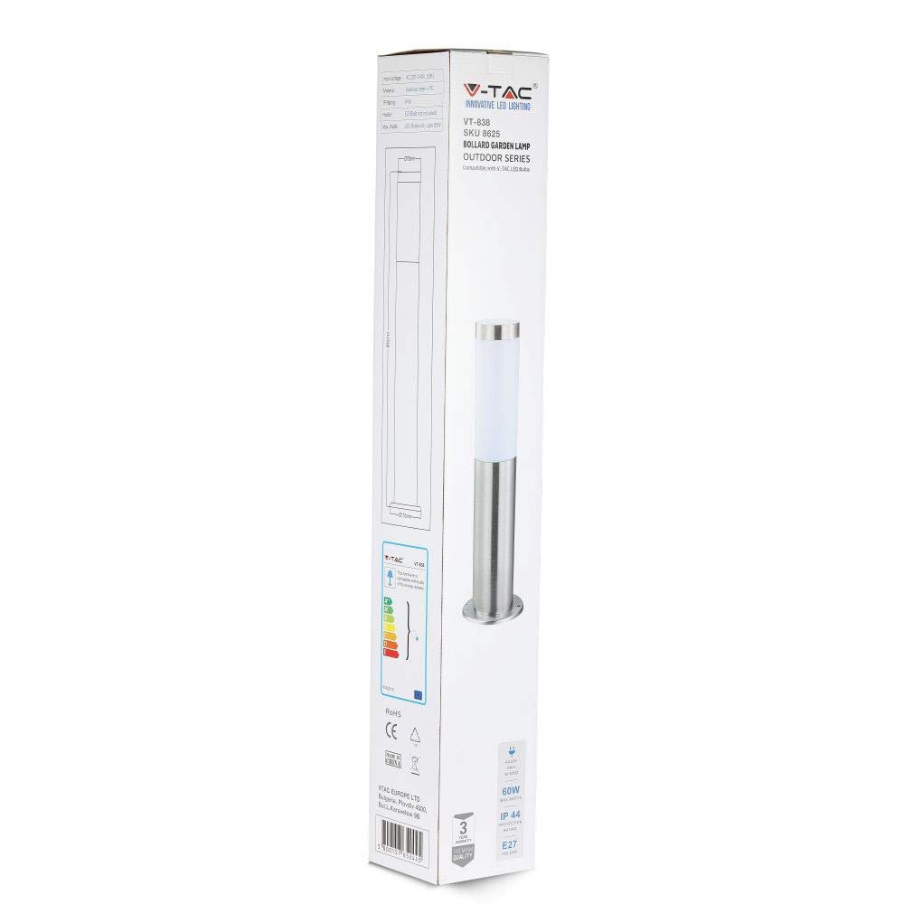 V-TAC PALO SEGNAVIALI H80 CM ATTACCO LAMPADINA E27 LAMPADA DA GIARDINO ATTACCO GRANDE E27 IN ACCIAIO INOX E POLICARBONATO TIPO UTRECHT VT-838 8625