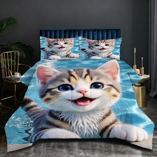 Parure couette 220x240 chat mignon microfibre coton lit O26 couverture mi-saison - 2
