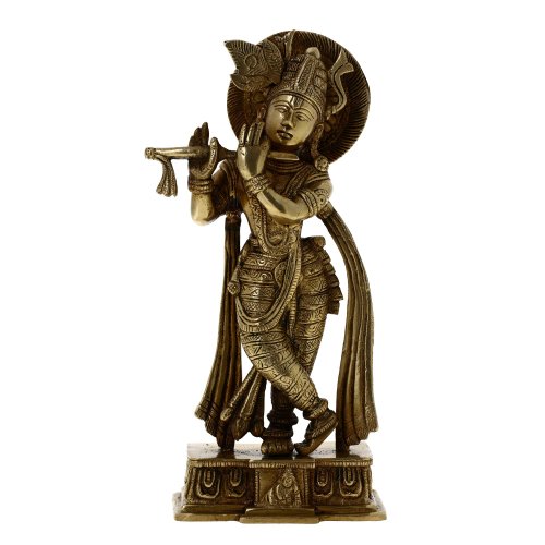 Shalinindia Hindu God Statue Lord Krishna Playing Murli Brass Metal Art 9.5 Inches #TOP10