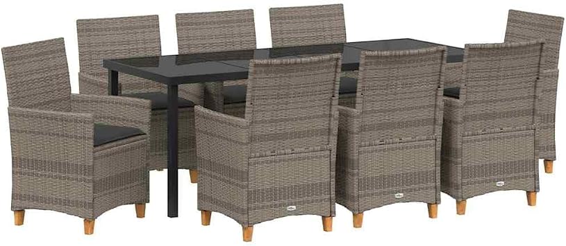 Garden Dining Set 9-Piece Grey Poly Rattan with 8 Chairs and Table, Weather Resistant, Modern Design, Ideal for Garden Lounge, Balcony Lounge and Outdoor Dining Area