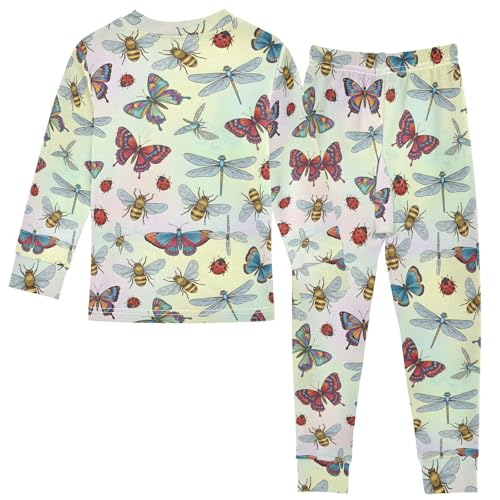 Pajama Sets Long Sleeve Butterflies and Bees Pattern Soft Comfy Sleepwear 2 Piece PJS 3-8T3