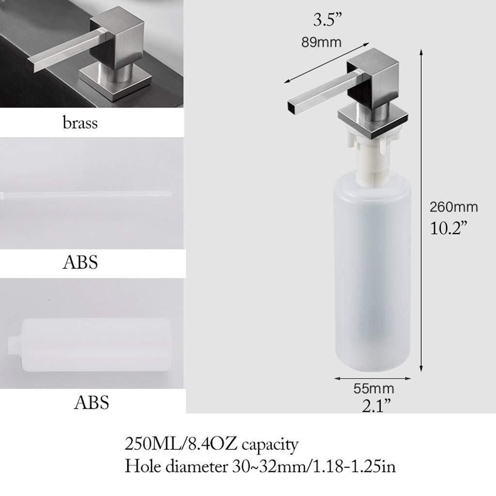 Dozownik mydła w kuchni, mosiężny blat, pompa dozująca balsam do naczyń w płynie 250 ML / 8.4 uncji Butelka na mydło Wbudowana ręczna pompa do zlewozmywaka Dozowniki mydła