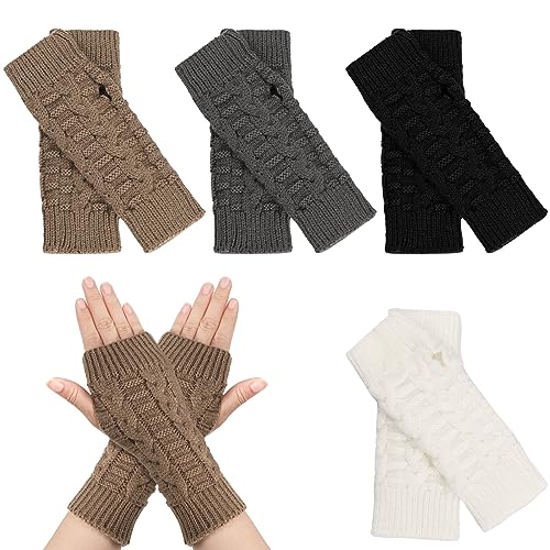 Opopark 4 Paar Weicher Strick Handstulpen Ohne Finger - Halb Fingerlose Handschuhe, Winter Armstulpen Für Mädchen, Mode Warme Finger Handgelenk