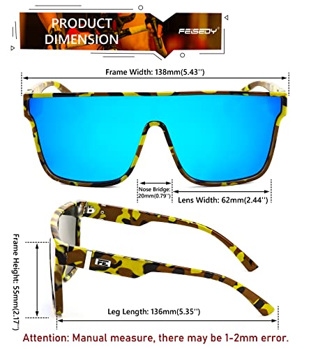 Image of FEISEDY Sunglasses for Women Men, Fashion Mirrored Single Lens Shades