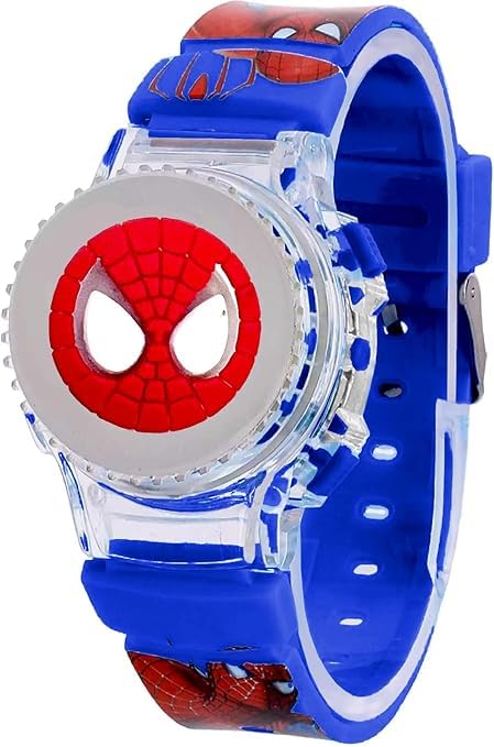 MTSH Digital Dial Cartoon Revolving Cap Glowing Light Kids Watch – Colorful Printed Strap Watch for Boys & Girls (Age: 4-12 Years)