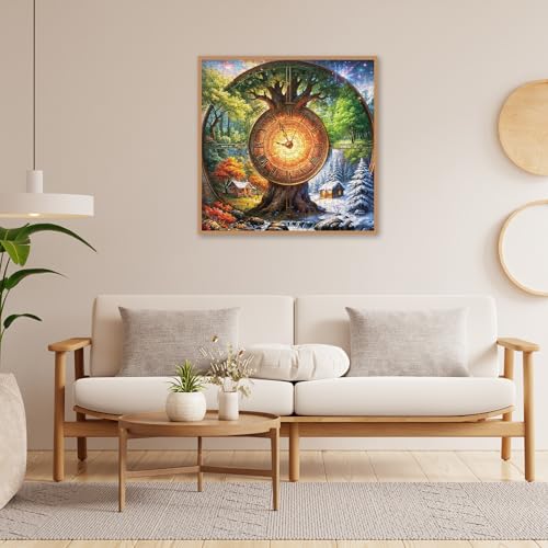 Rompecabezas de Reloj con Paisaje de las Cuatro Estaciones para Adultos, 1000 Piezas. Escena Fantástica del Árbol de la Vida. Rompecabezas Desafiantes de Bosque, Río, Naturaleza y Arte miniatura 6