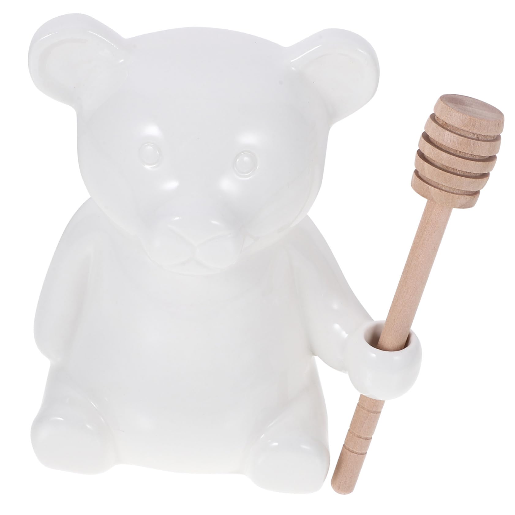 Mikinona 1Set Ceramic with Dipper Stick Bear Shape Honey Container Cute Honey Pot for Kitchen Storage for Honey and Jam Embossed Design