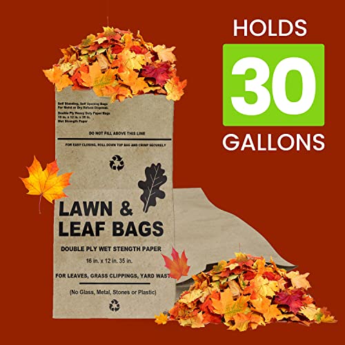 Lawn And Leaf Bags 30 Gallon - Pack Of 10 - Tear Resistant Eco-Friendly Trash Bags For Wet/Dry Leaves, Grass Clippings, And Twigs - Brown Recyclable And Compostable Yard Bags - Biodegradable Bags #TOP2