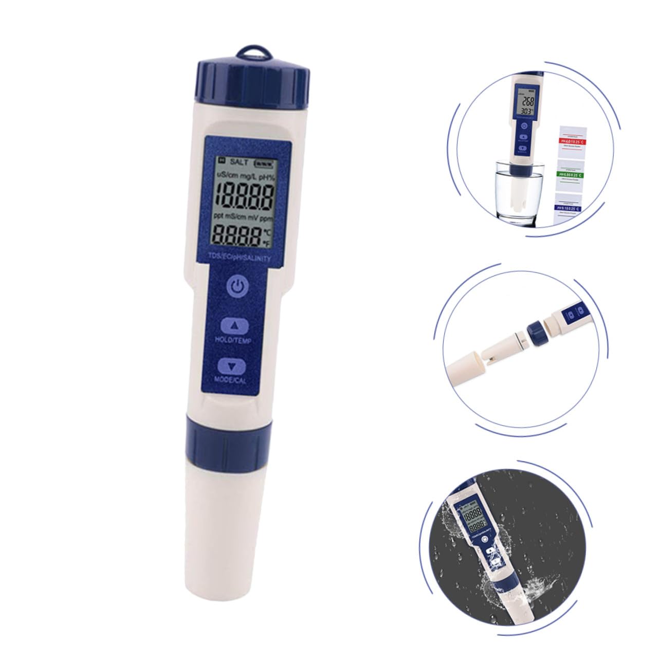 Didiseaon Medidor Digital de Salinidad Tipo Bolígrafo Sensor de Sonda, Medición Ph y Salinidad, para Análisis de Agua y Acuario, Plástico