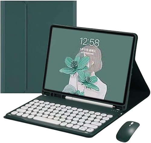 AnMengXinLing Galaxy Tab S8Tab S7 de 11 pulgadas (modelo SM-X700X706T870T875T878) Funda con combinación de teclado y mouse, teclas redondas retro,