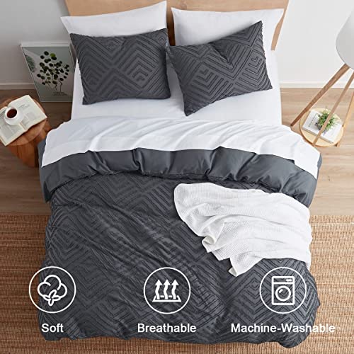 Image of Nestl Boho Duvet Cover King Size - Boho Bedding King Duvet Cover Set, 3 Piece Tufted Grey Duvet Cover King with Zipper Closure, 1 King Size Duvet Cover Set 104x90 Inches and 2 Pillow Shams
