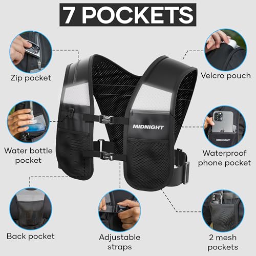 MIDNIGHT Water Resistant Running Vest - Reflective Vest for Running, 7 Pockets for Extra Storage, Lightweight Phone Holder2