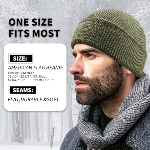 Image of OUTDOOR SHAPING American Flag Embroidered Knit Cuffed Beanie for Men Women Tactical Winter Warm Hat