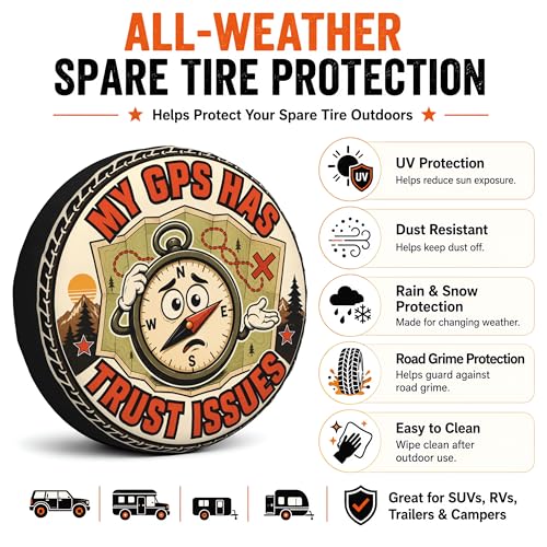 Image of Funny Spare Tire Cover, My GPS Has Trust Issues Compass Printed Tire Cover for SUVs RVs Trailers Campers Trucks,Outdoor Spare Wheel Protector(16 inch for Diameter 29 inch-31 inch)