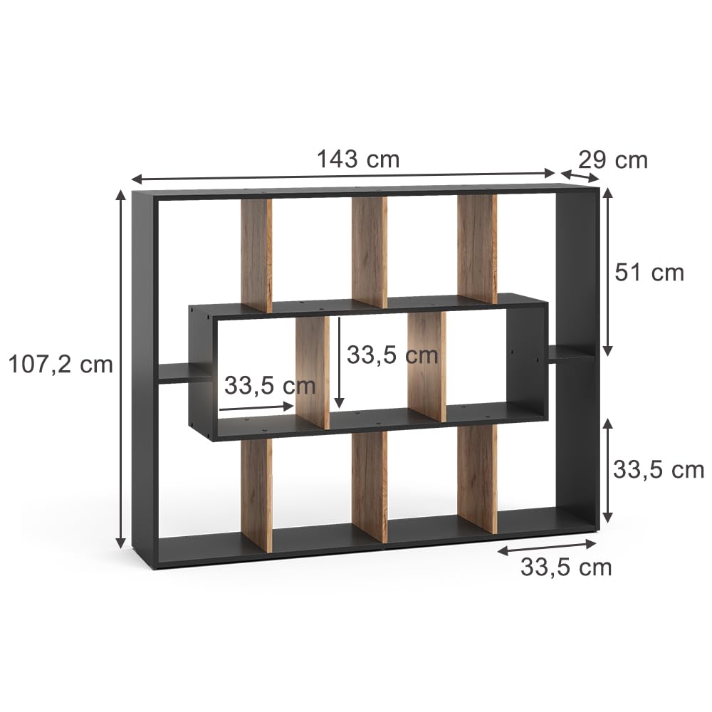 Vicco Meuble de Rangement Cube, Anthracite/chêne doré, 107.2x143cm | pour la séparation des espaces et le rangement flexible