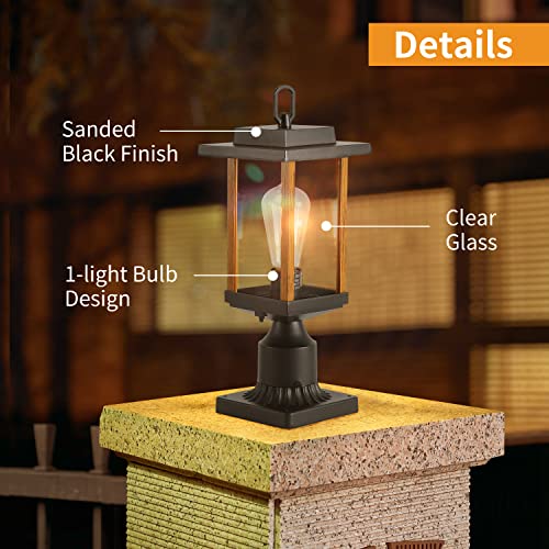 Smeike 18" H Large Outdoor Post Lights, Led Exterior Post Lantern, Outdoor Lamp Post Light Fixture Pier/Post Mount For Farmhouse, Pole, Yard, Light, Clear Glass, Wood Grain Finish & Matte Black Finish #TOP4
