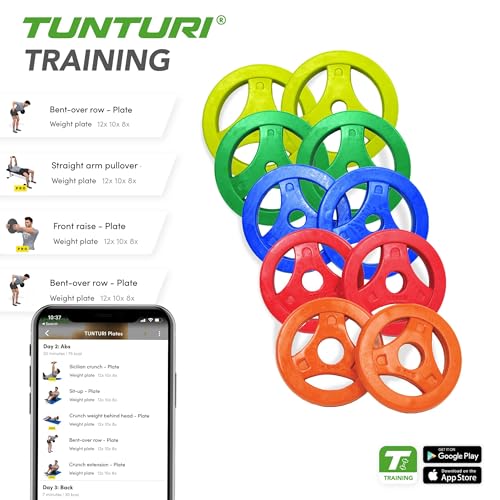 Tunturi Aerobic Halterschijven - Halter gewichten - 2x 0.5 kg - 30mm - Oranje - incl. gratis fitness app - Afbeelding 4