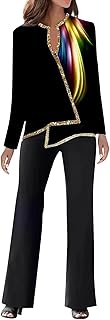 Conjunto de 2 piezas para mujer, elegante blusa de manga larga y pantalones de pierna ancha, conjuntos de oficina con bloques de color, pantalones ligeros
