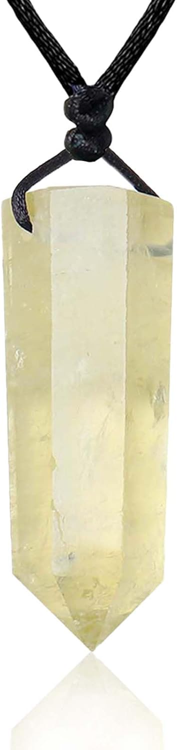 Runyangshi Healing Crystal Pendants, Single Pointed Natural Crystal Quartz Necklace 6 Faceted Chakra Crystal Wand Stone Reiki Energy