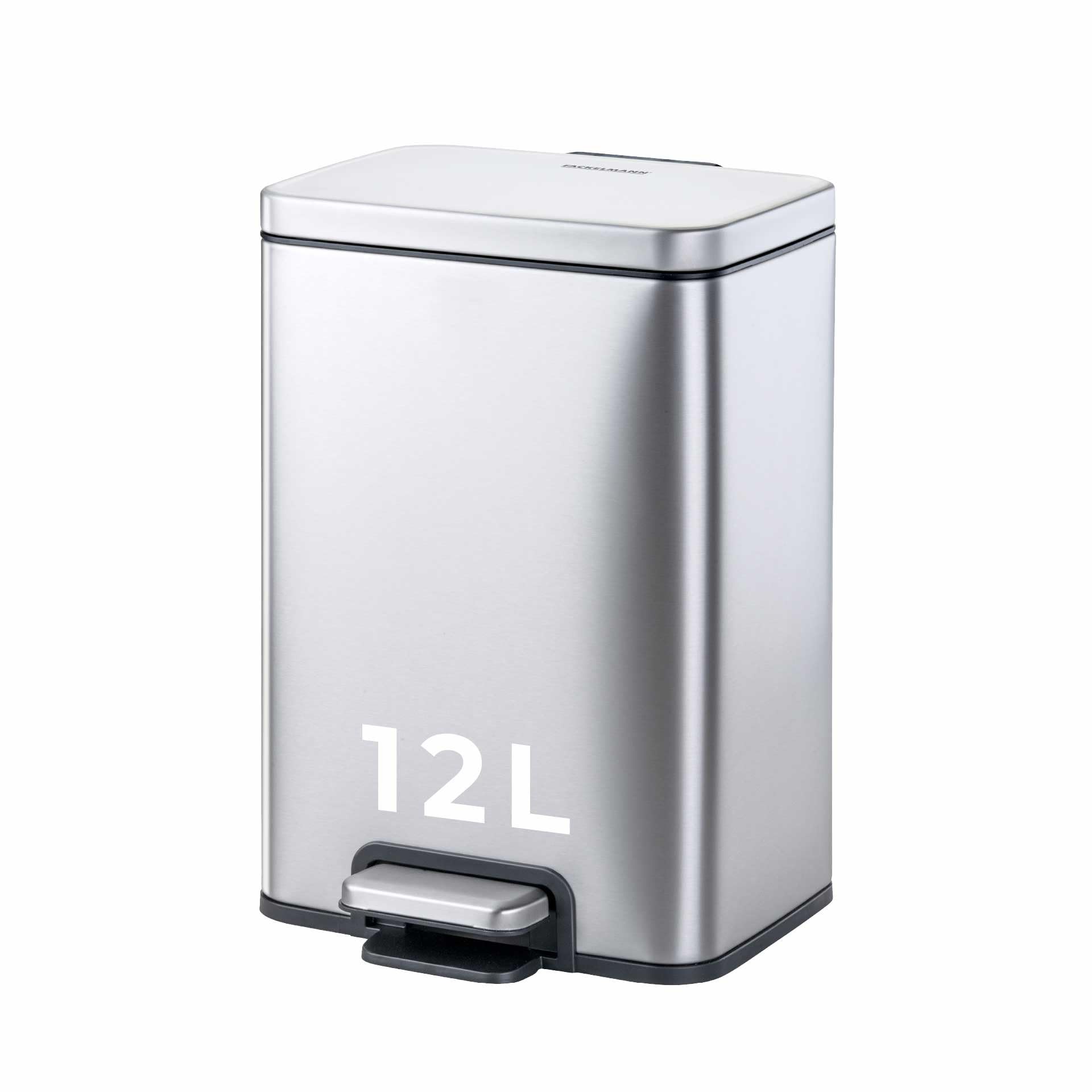 FACKELMANN CHICAGO Pedal-Abfallsammler 12L – Edelstahl matt, fingerabdruckfrei, mit stabilem Pedal und Inneneimer, gedämpfter Deckel, Ca. 27 x 26 x 39,5 cm