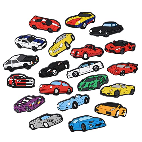 VZDIOR 20 Pcs of Pack Vintage Car Shoe Charms Adults Colorful Sports Car Shoes Decorations Red Blue Green Cars Bracelet Accessories