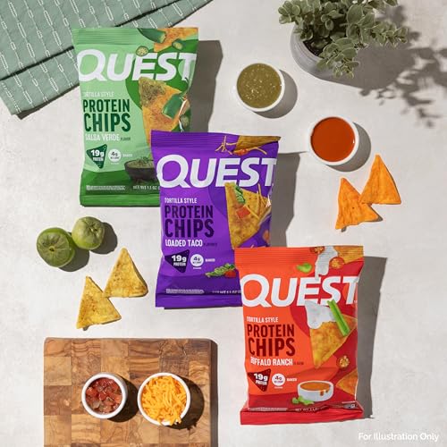Image of Quest Nutrition Game Day Tortilla Style Protein Chips Variety Pack, Buffalo Ranch x4, Salsa Verde x4, Loaded Taco x4, 1.1 oz (Pack of 12)