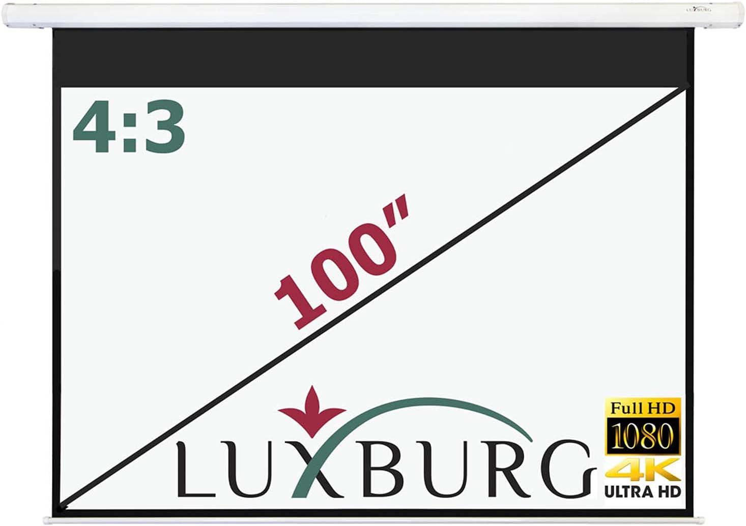 Luxburg 100" 203x152 cm Full HD 3D Electric Motorised Projector Projection Screen - Matt White Screen (80"x 60") Wall or Ceiling mountable - with Remote Control