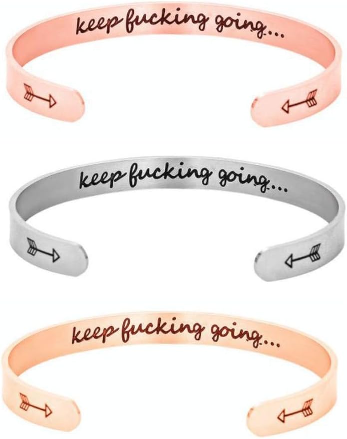 Inspirational Open Bracelet Cuff for Women Men Engraved Keep Fucking Going Bracelet Bangle Stainless Steel Arrow Bracelet Fashion Wristband Jewelry