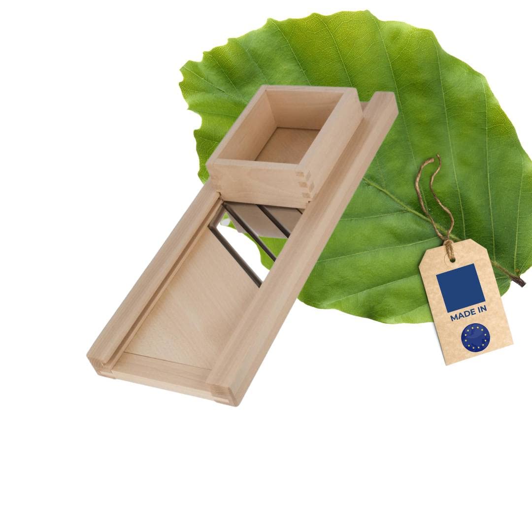 HOFMEISTER® Affettatrice professionale per erbe aromatiche, lame inox 80 cm, taglio sicuro cavoli bianchi e rossi, carrello mobile, affettaverdure in legno di faggio, Made in EU